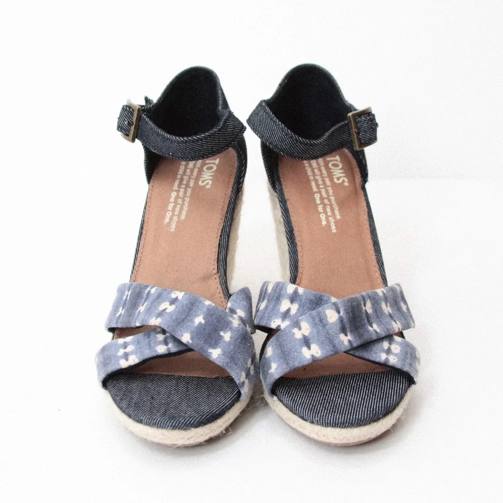 TOMS Sienna Navy Batik Wedge Heels